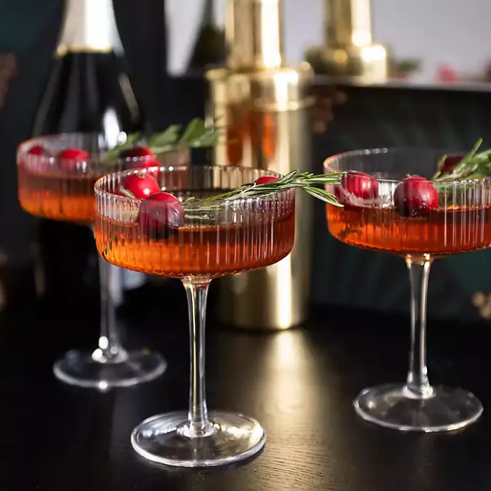 Sale Kirklands Home Linear Ribbed Coupe Glass Clear