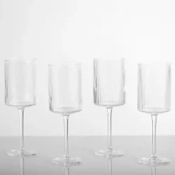 Sale Kirklands Home Linear Ribbed Goblet Wine Glasses, Set of 4 Clear