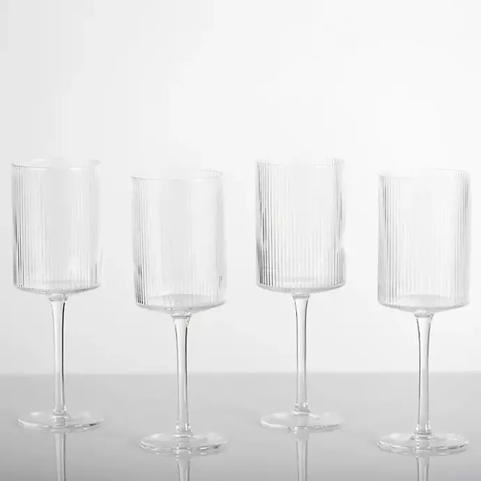 Sale Kirklands Home Linear Ribbed Goblet Wine Glasses, Set of 4 Clear