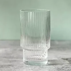 New Kirklands Home Linear Ribbed Highball Glass Clear