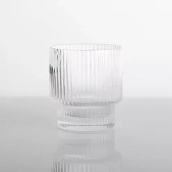 New Kirklands Home Linear Ribbed Short Glass Clear