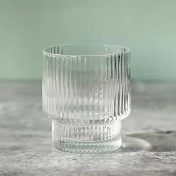 New Kirklands Home Linear Ribbed Short Glass Clear