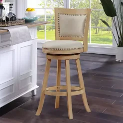 Sale Kirklands Home Linen and Wood Nailhead Swivel Bar Stool Tan