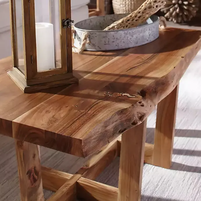Clearance Kirklands Home Live Edge Coffee Table with Crossed Legs, 42 in. Tan