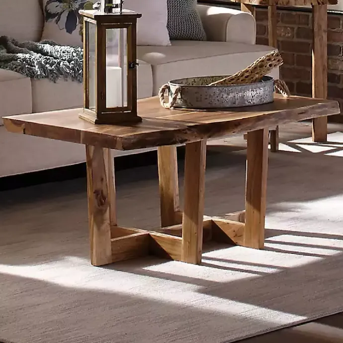 Clearance Kirklands Home Live Edge Coffee Table with Crossed Legs, 42 in. Tan