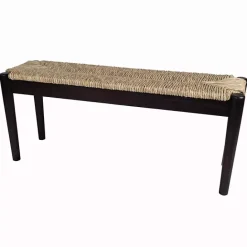 Discount Kirklands Home Lola Seagrass and Wood Bench Black