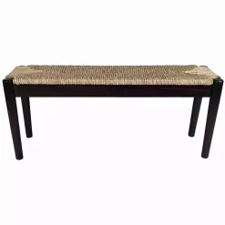 Discount Kirklands Home Lola Seagrass and Wood Bench Black