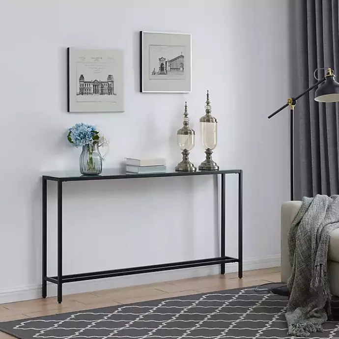 Discount Kirklands Home Long Metal Mirrored Top Console Table Black
