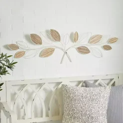 Sale Kirklands Home Long White Metal and Reed Leaf Wall Plaque