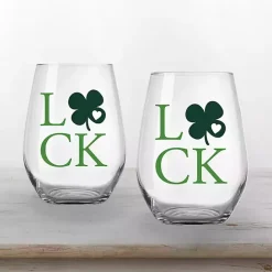 Discount Kirklands Home Luck Shamrock Stemless Wine Glasses, Set of 2