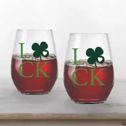 Discount Kirklands Home Luck Shamrock Stemless Wine Glasses, Set of 2