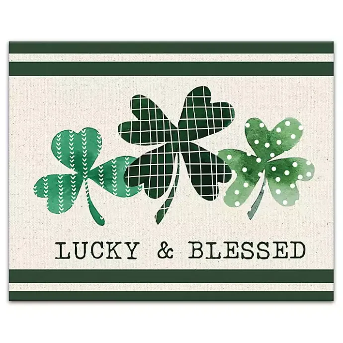 Outlet Kirklands Home Lucky & Blessed Clover Trio Canvas Art Print