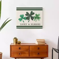 Outlet Kirklands Home Lucky & Blessed Clover Trio Canvas Art Print