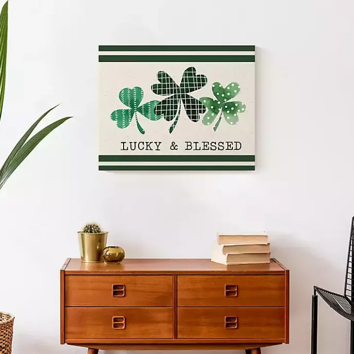 Outlet Kirklands Home Lucky & Blessed Clover Trio Canvas Art Print