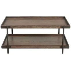 New Kirklands Home Mahogany Oak Wood Tray Top Coffee Table Brown