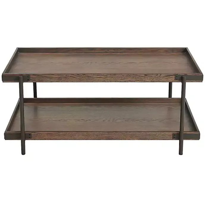New Kirklands Home Mahogany Oak Wood Tray Top Coffee Table Brown