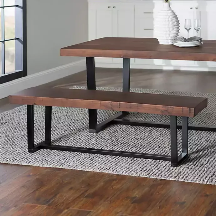 New Kirklands Home Mahogany Solid Pine Two-Tone Dining Bench Brown