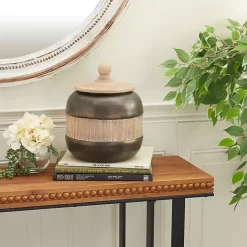 Clearance Kirklands Home Mahogany Wood and Metal Jar with Lid, 11 in.