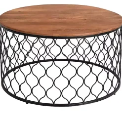 Kirklands Home Mango Wood and Black Iron Coffee Table Brown