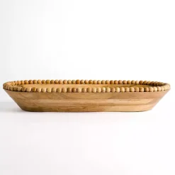 Kirklands Home Mango Wood Beaded Oval Bowl, 12x26 Brown