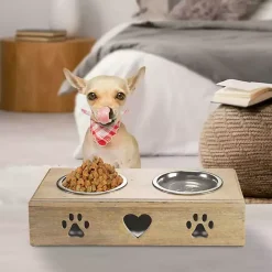 Outlet Kirklands Home Mango Wood Heart Cutout Dog Bowl
