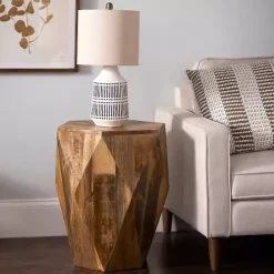 Discount Kirklands Home Mango Wood Hexagon Side Table Tan