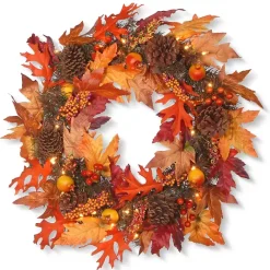 Clearance Kirklands Home Maple Berry Pinecone Pre-Lit Harvest Wreath