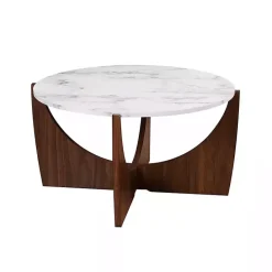 Clearance Kirklands Home Marble & Walnut Open Base Round Coffee Table Brown