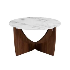 Clearance Kirklands Home Marble & Walnut Open Base Round Coffee Table Brown
