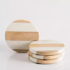 New Kirklands Home Marble and Wood Striped Coasters, Set of 4
