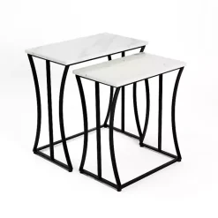 Kirklands Home Marble Nesting Accent Tables, Set of 2 White