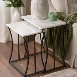 Kirklands Home Marble Nesting Accent Tables, Set of 2 White
