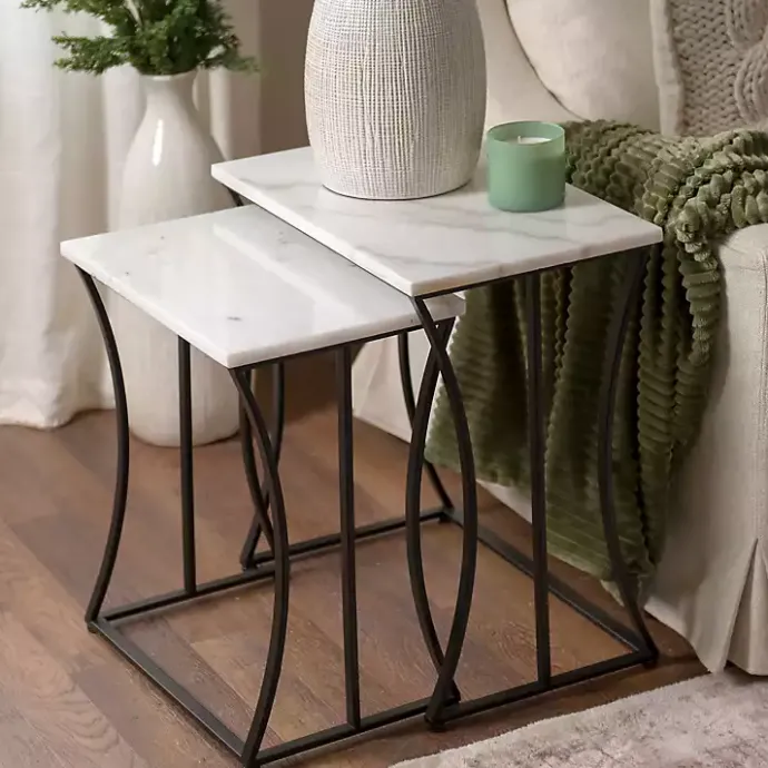 Kirklands Home Marble Nesting Accent Tables, Set of 2 White