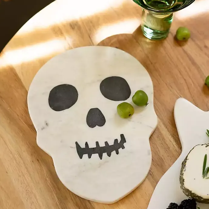 Outlet Kirklands Home Marble Skull Halloween Cheese Board White