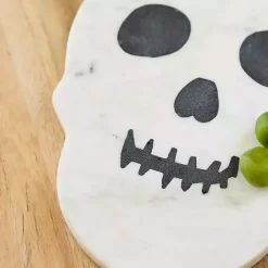 Outlet Kirklands Home Marble Skull Halloween Cheese Board White