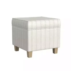 Sale Kirklands Home Marigold Stripe Upholstered Square Storage Ottoman White