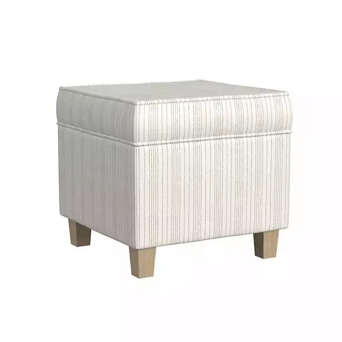 Sale Kirklands Home Marigold Stripe Upholstered Square Storage Ottoman White