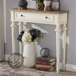 Clearance Kirklands Home Marquetterie Whitewashed Oak Top Console Table
