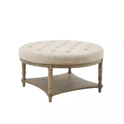 Online Kirklands Home Martha Stewart Round Cream Ottoman with Shelf Ivory