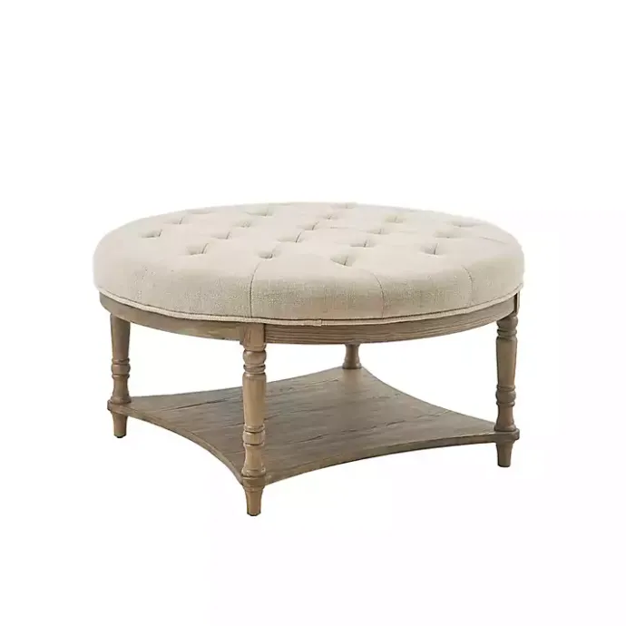 Online Kirklands Home Martha Stewart Round Cream Ottoman with Shelf Ivory