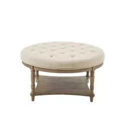 Online Kirklands Home Martha Stewart Round Cream Ottoman with Shelf Ivory