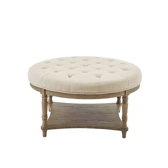Online Kirklands Home Martha Stewart Round Cream Ottoman with Shelf Ivory