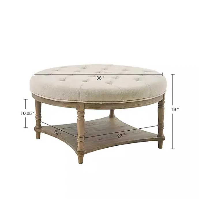 Online Kirklands Home Martha Stewart Round Cream Ottoman with Shelf Ivory