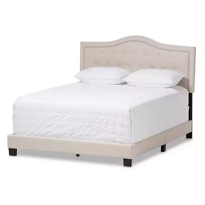 New Kirklands Home Mary Beige Button Tufted King Bed Frame Ivory