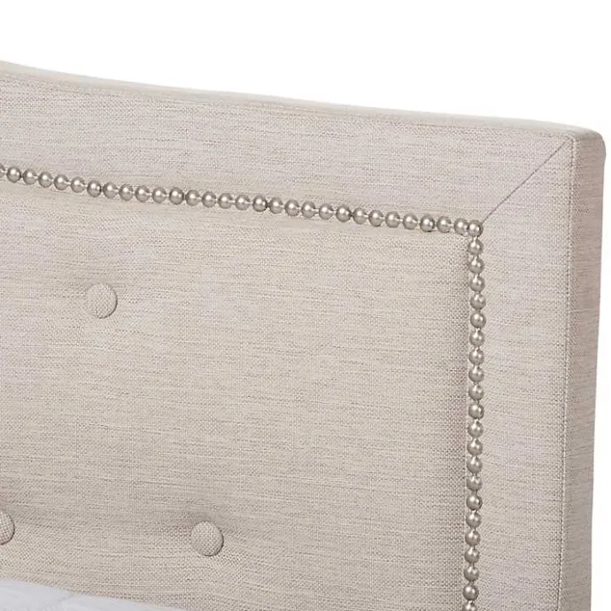 New Kirklands Home Mary Beige Button Tufted King Bed Frame Ivory