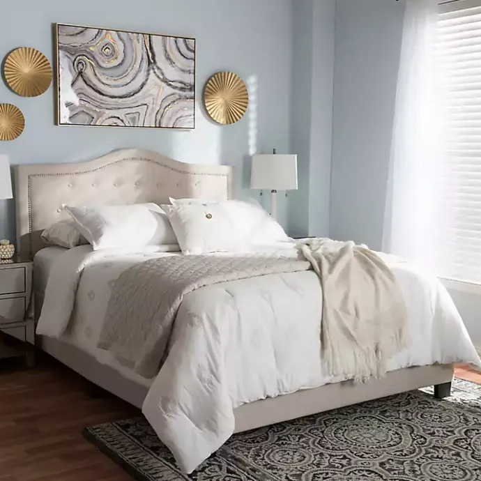 New Kirklands Home Mary Beige Button Tufted King Bed Frame Ivory
