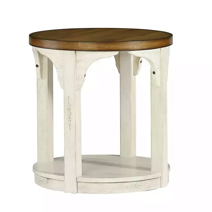 Outlet Kirklands Home Mary White and Natural Wooden Round Accent Table