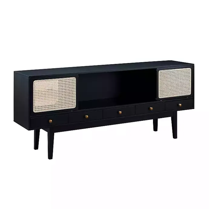 Hot Kirklands Home Matilda Midcentury Woven Cane Media Cabinet Black