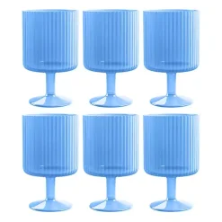 Sale Kirklands Home Matte Azure Ribbed Goblet Glasses, Set of 6 Blue