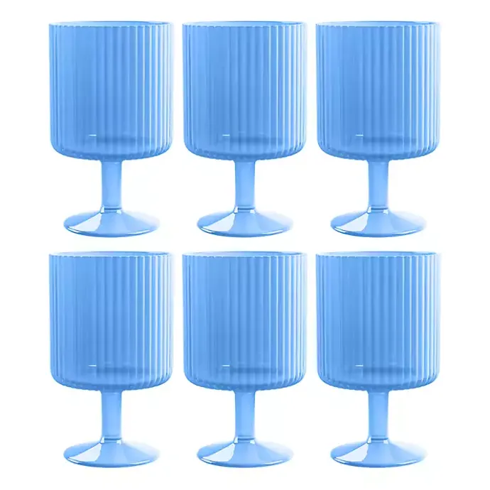 Sale Kirklands Home Matte Azure Ribbed Goblet Glasses, Set of 6 Blue